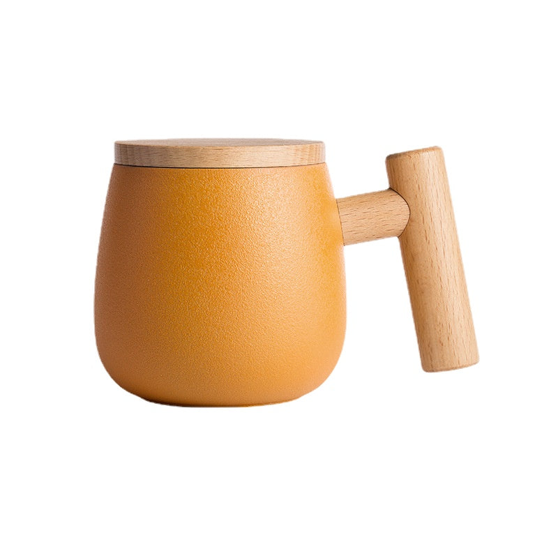 There Is Nothing to Do. Nordic Style Wooden Handle with Lid Personality Simple Frosted Ceramic Water Cup Office Coffee Tea Water Cup