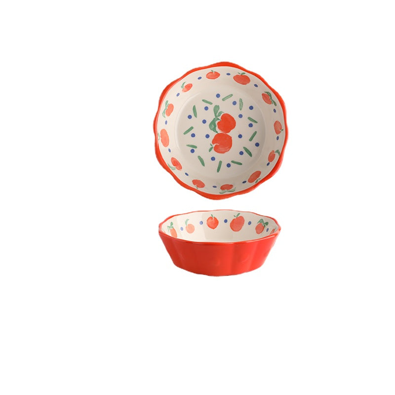 [Recommended] Wheatlife House Japanese Fruit Salad Bowl Cute Dessert Bowl Breakfast Bowl Household Ceramic Bowl