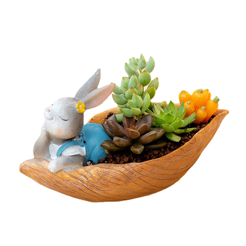 Fun Gardening Creative Cartoon Succulents Small Cute Rabbit Flower Pot Meat Combined Green Plants Home Decoration