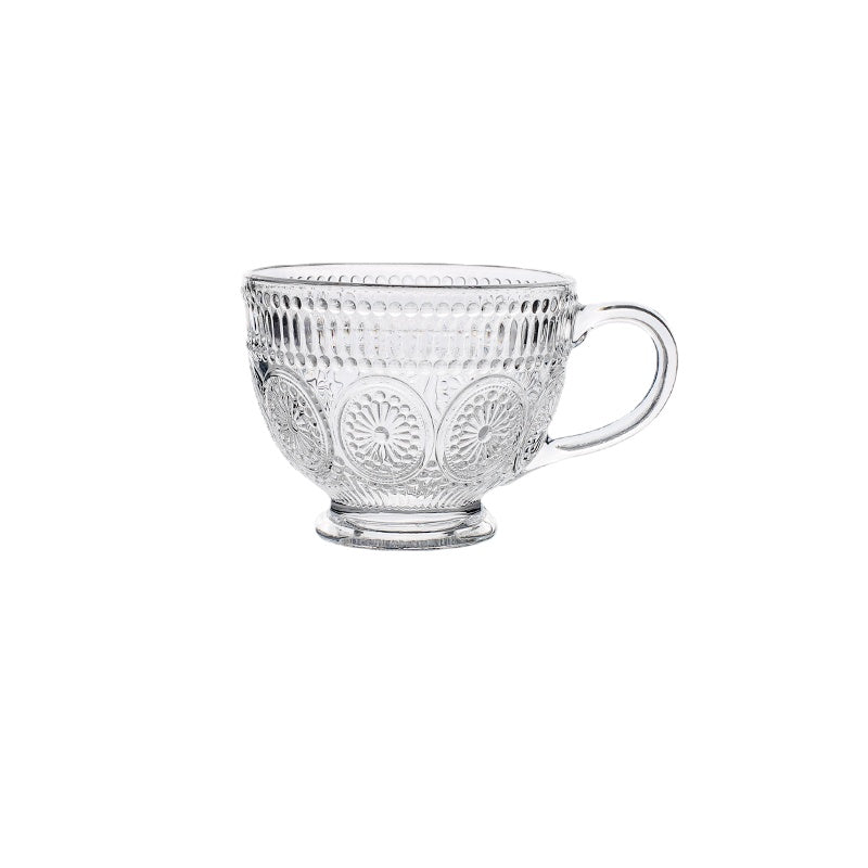 Wheatlife House Relief Golden Trim Glass Water Cup with Handle Household Transparent Breakfast Cup Milk Cup Oatmeal Cup